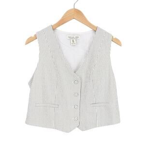 Rachel Zoe Seersucker Striped Button Down Vest White Charcoal Size 8